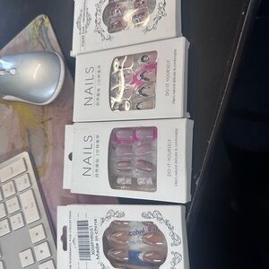 Elegant Press-On Nails Set - Pink, Silver, and Brown